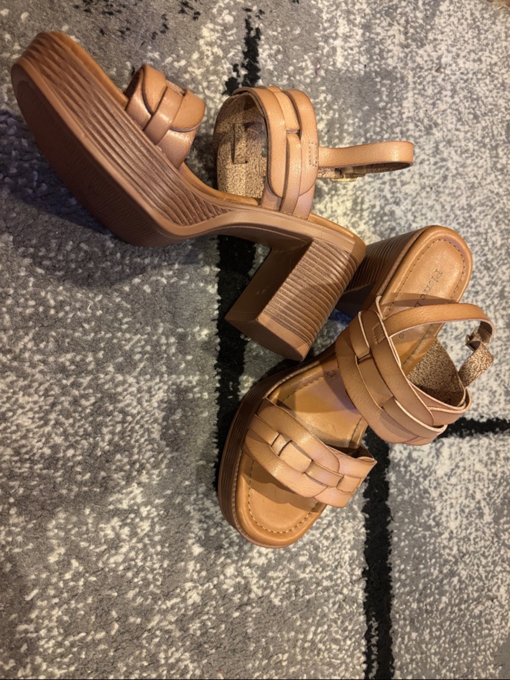 Pierre Dumas Tan Woven Platform Block Heel Sandals